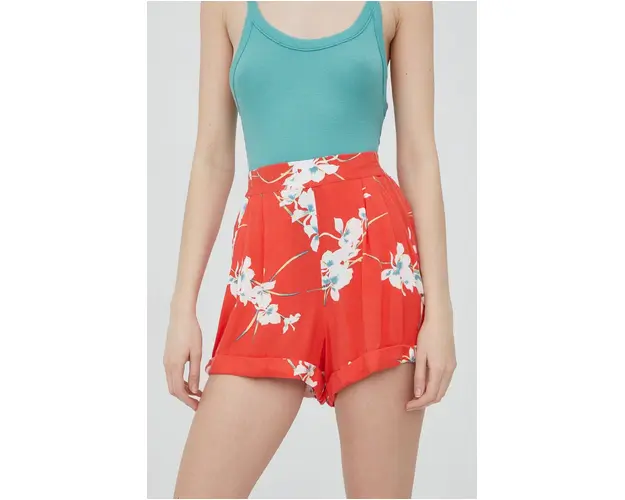 Volcom pantaloni scurti femei, culoarea roz, modelator, high waist