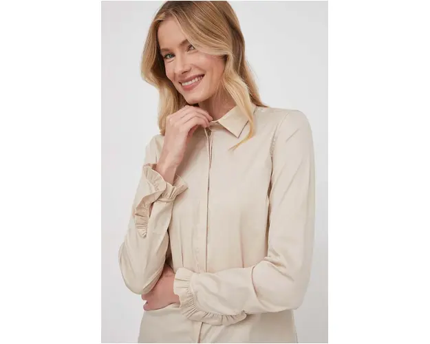 Mos Mosh camasa femei, culoarea bej, cu guler clasic, regular