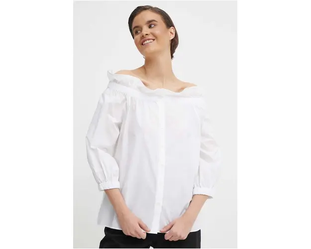 Mos Mosh bluza din bumbac femei, culoarea alb, neted