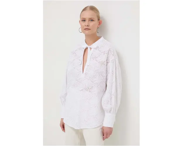 Silvian Heach bluza din bumbac femei, culoarea alb, neted