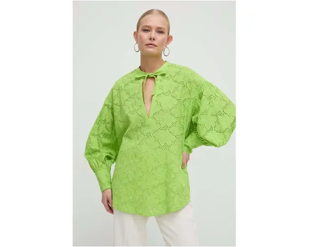 Silvian Heach bluza din bumbac femei, culoarea verde, neted