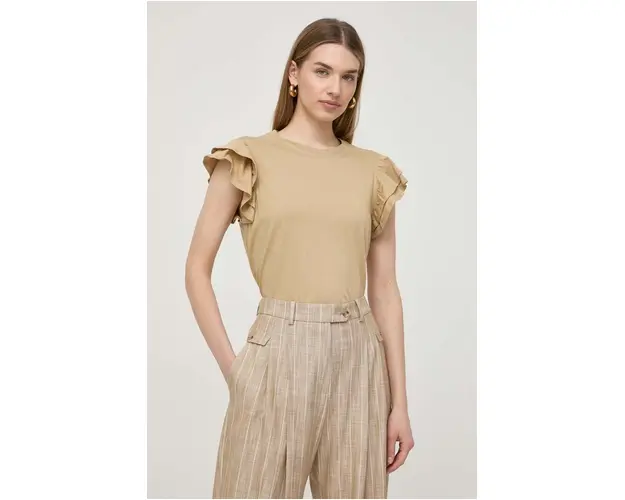 Silvian Heach tricou din bumbac culoarea bej