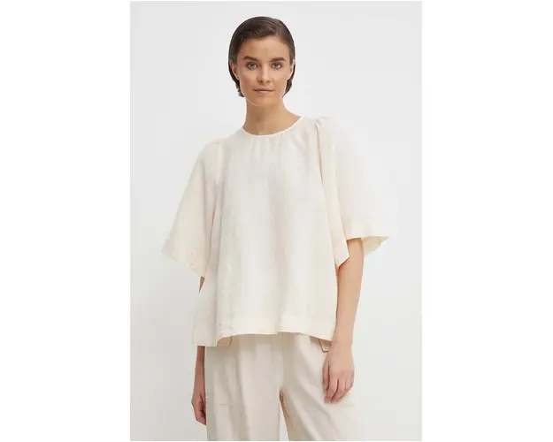 Seidensticker bluza din in culoarea bej, neted, 60.136276