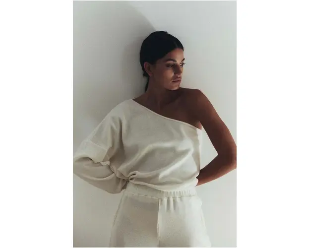 MUUV. longsleeve din amestec de lana MEU LAINE culoarea alb, cold shoulder