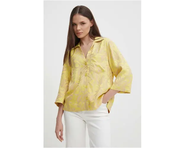 Mos Mosh camasa femei, culoarea galben, cu guler clasic, regular