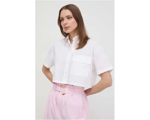 Silvian Heach camasa din bumbac femei, culoarea alb, cu guler clasic, relaxed