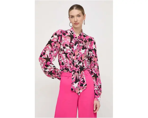Silvian Heach camasa femei, culoarea roz, cu un decolteu legat, regular