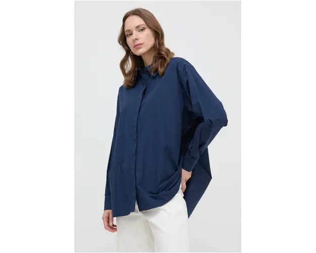 Silvian Heach camasa din bumbac femei, culoarea albastru marin, cu guler clasic, relaxed