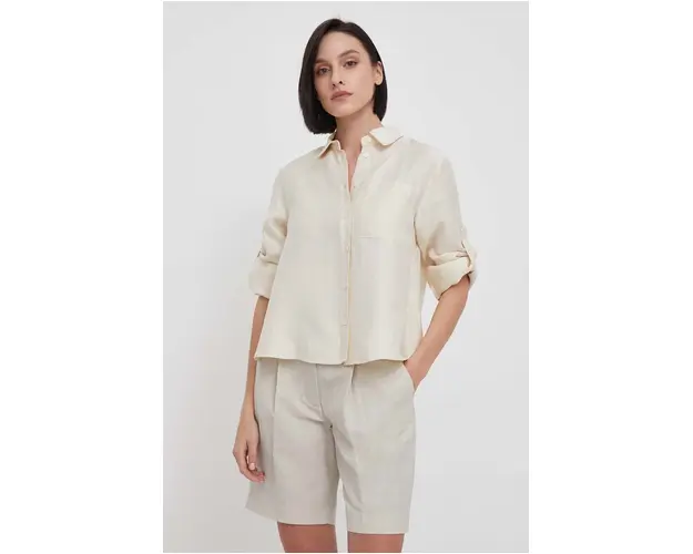 Seidensticker camasa din amestec de in culoarea bej, cu guler clasic, relaxed