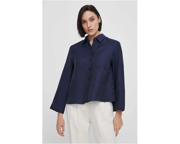 Seidensticker camasa din amestec de in culoarea albastru marin, cu guler clasic, relaxed