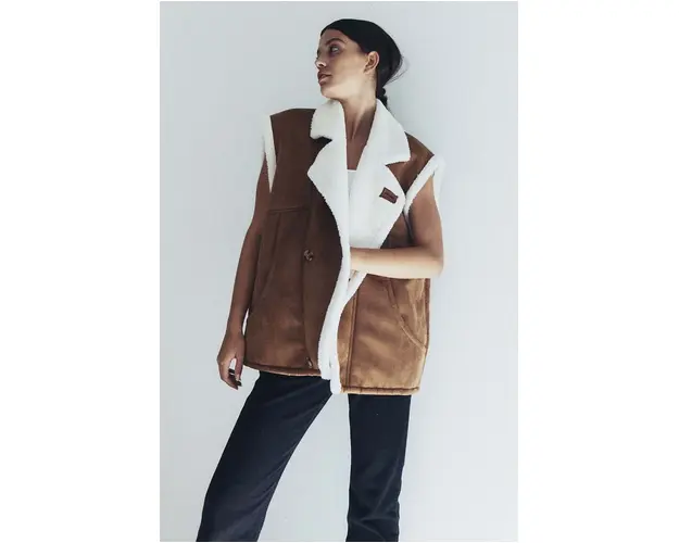 MUUV. vesta femei, culoarea bej, de iarna