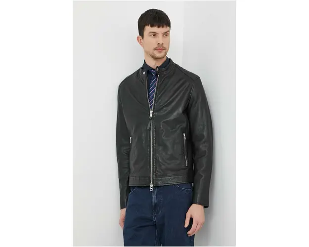Bomboogie geaca de piele barbati, culoarea negru, de tranzitie