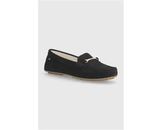 Wojas mocasini din piele intoarsa femei, culoarea negru, cu toc plat, 4621061