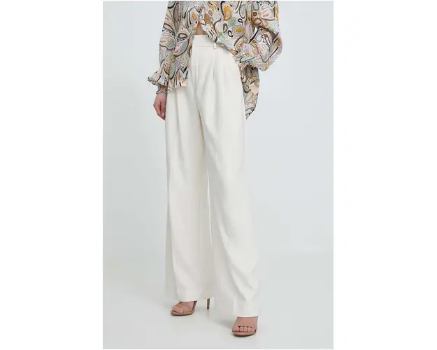 Mos Mosh pantaloni femei, culoarea bej, lat, high waist