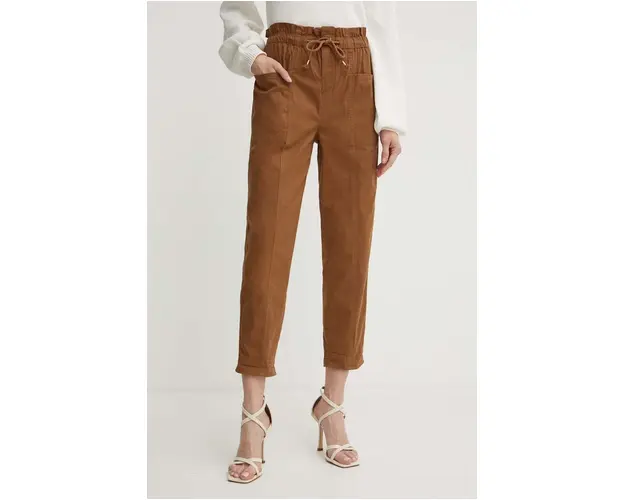 Silvian Heach pantaloni femei, culoarea maro, drept, high waist