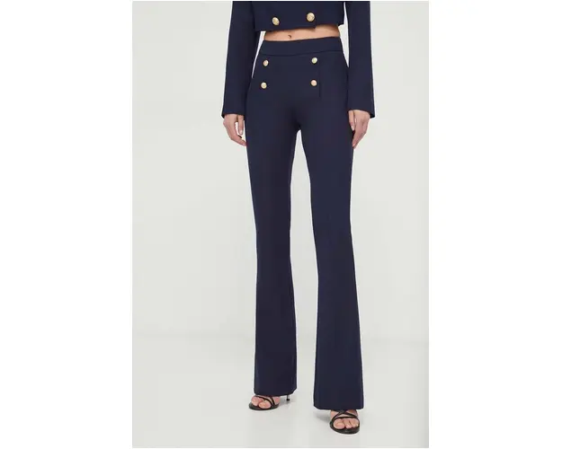 Silvian Heach pantaloni femei, culoarea albastru marin, drept, high waist