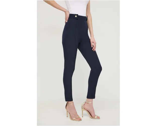 Silvian Heach pantaloni femei, culoarea albastru marin, mulata, high waist