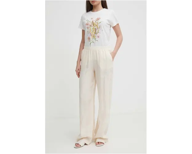 Seidensticker pantaloni din in culoarea bej, lat, high waist, 60.136273