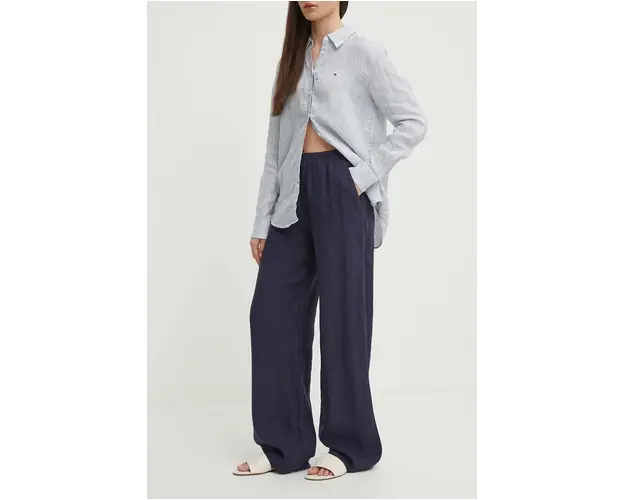 Seidensticker pantaloni din in culoarea albastru marin, lat, high waist, 60.136273