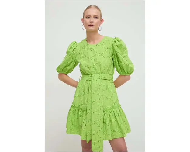 Silvian Heach rochie din bumbac culoarea verde, mini, evazati