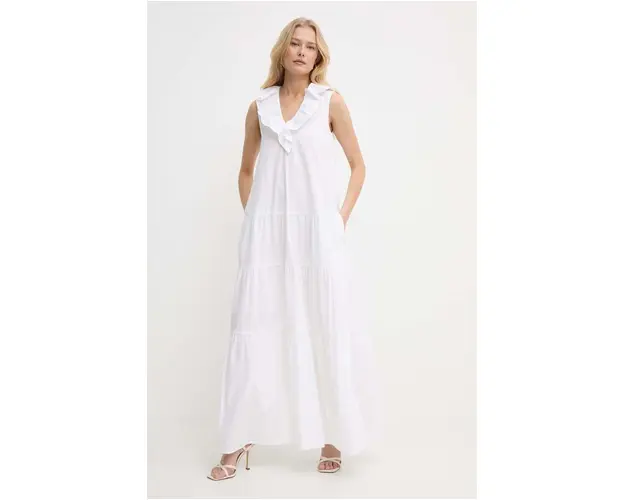 Silvian Heach rochie din bumbac culoarea alb, maxi, evazati