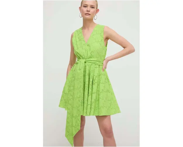 Silvian Heach rochie din bumbac culoarea verde, mini, evazati