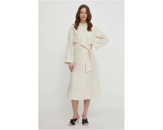 Seidensticker rochie din amestec de in culoarea bej, midi, drept