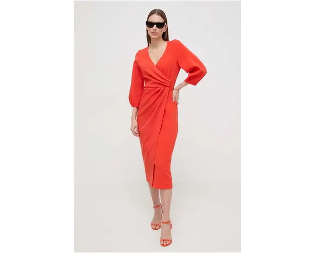 Nissa rochie culoarea portocaliu, midi, evazati RZ14824
