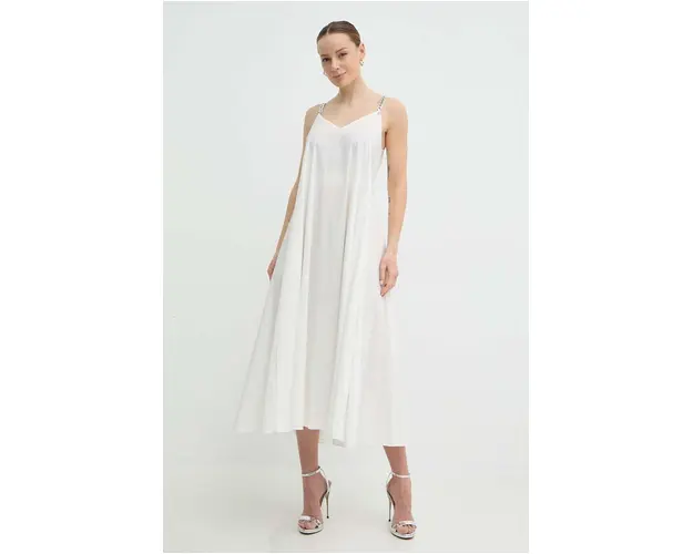 Nissa rochie culoarea alb, midi, evazati, RC14928