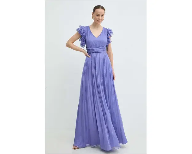 Nissa rochie de matase culoarea violet, maxi, evazati, RS14802