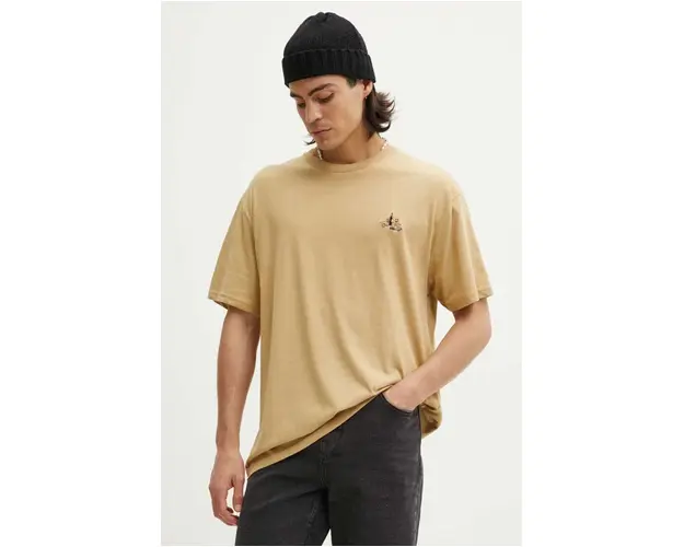 Solid tricou din bumbac barbati, culoarea bej, cu imprimeu