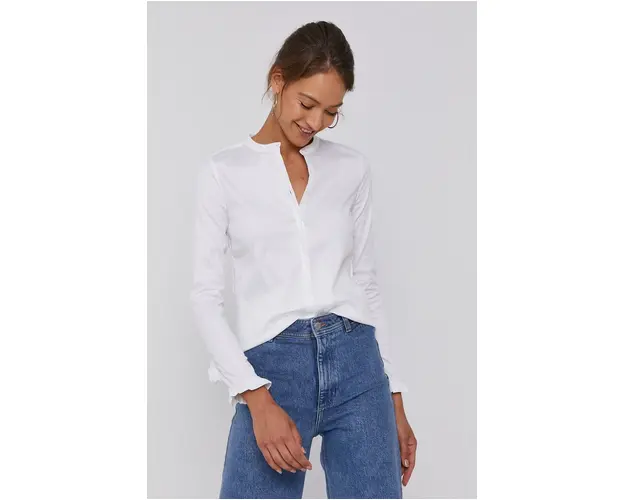 Mos Mosh Camasa femei, culoarea alb, cu guler stand-up, slim