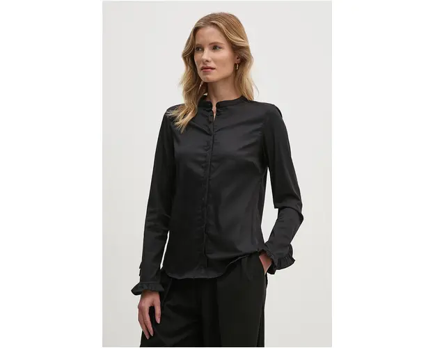 Mos Mosh camasa femei, culoarea negru, cu guler stand-up, slim