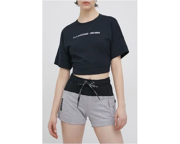 LaBellaMafia pantaloni scurti femei, culoarea gri, neted, medium waist