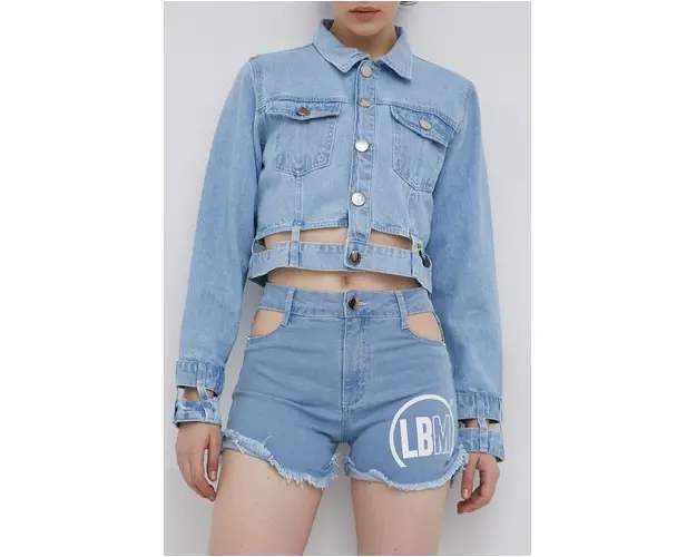 LaBellaMafia pantaloni scurti jeans femei, cu imprimeu, high waist