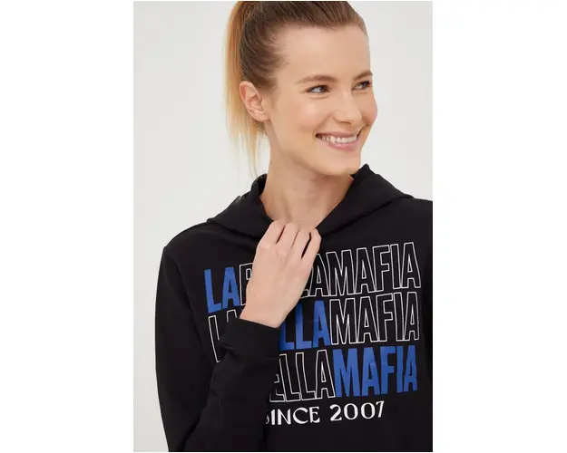 LaBellaMafia bluza femei, culoarea negru, cu gluga, cu imprimeu