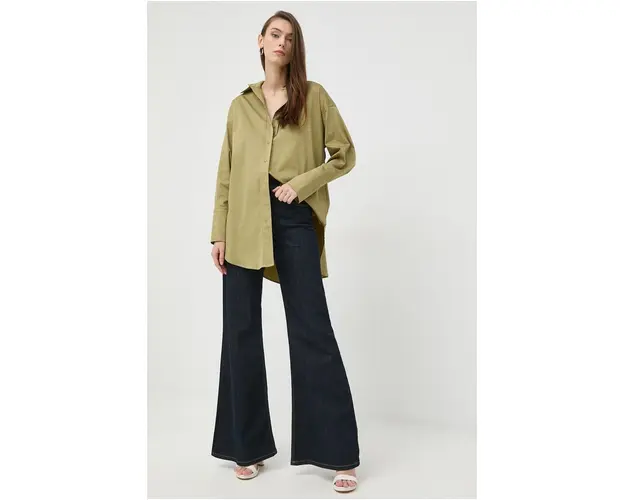 Notes du Nord camasa femei, culoarea verde, cu guler clasic, relaxed