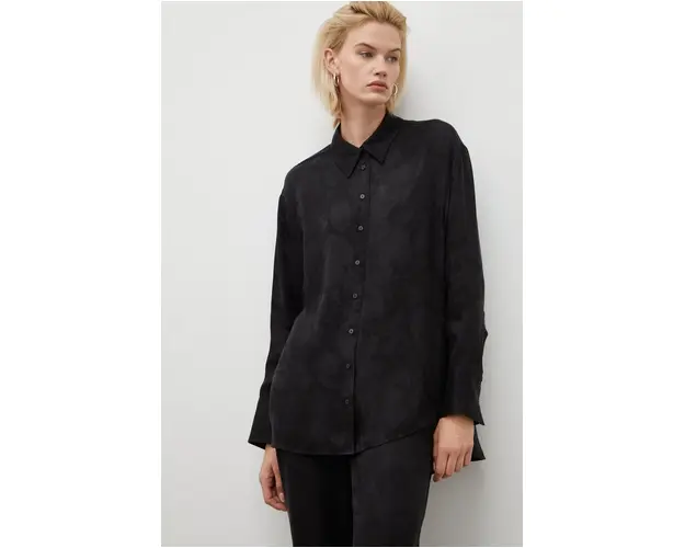 Herskind camasa femei, culoarea negru, cu guler clasic, relaxed