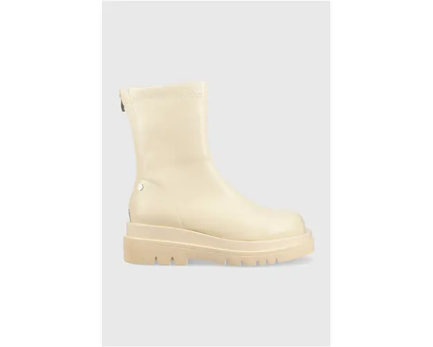 GOE botine femei, culoarea bej, cu toc plat, izolare usoara