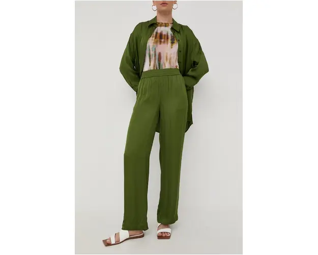 Herskind pantaloni femei, culoarea verde, drept, high waist