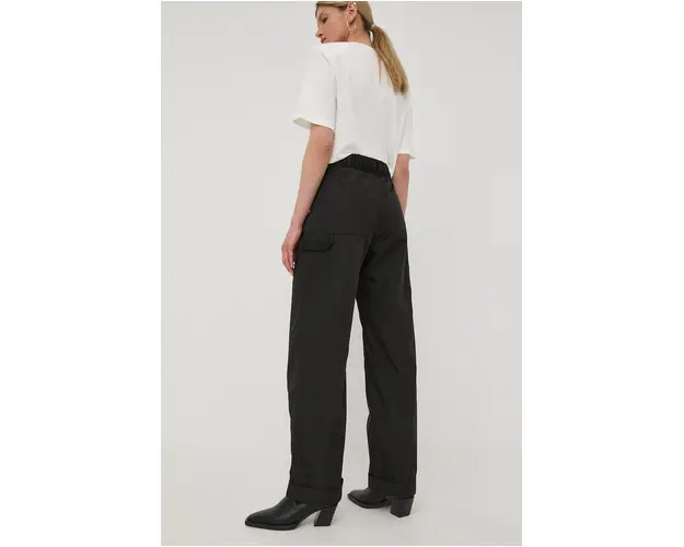 Herskind pantaloni femei, culoarea negru, lat, high waist