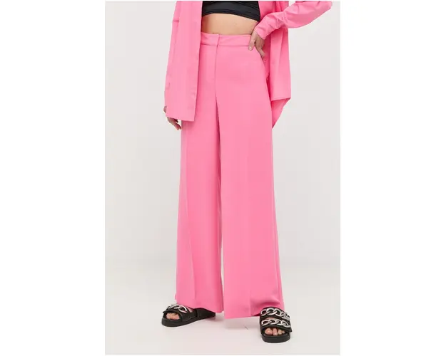 Notes du Nord pantaloni femei, culoarea roz, drept, high waist