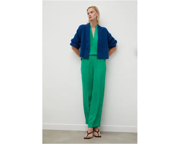 Herskind pantaloni femei, culoarea verde, lat, high waist