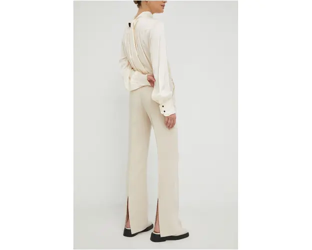 Herskind pantaloni femei, culoarea bej, drept, high waist