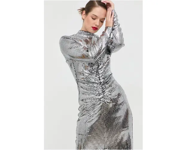 Notes du Nord rochie Ezra culoarea argintiu, midi, mulata