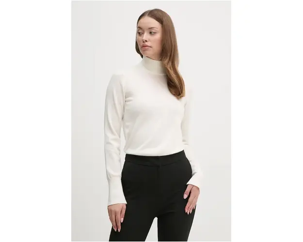 Mos Mosh pulover de lana femei, culoarea bej, light, cu guler