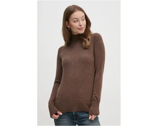 Mos Mosh pulover de lana femei, culoarea maro, light, cu guler