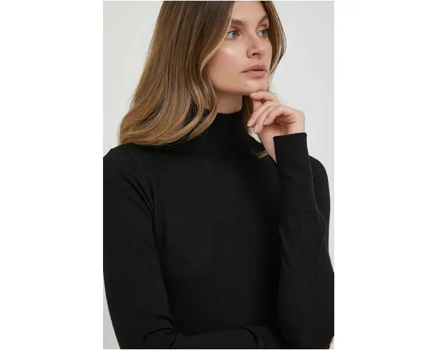 Mos Mosh pulover de lana femei, culoarea negru, light, cu guler