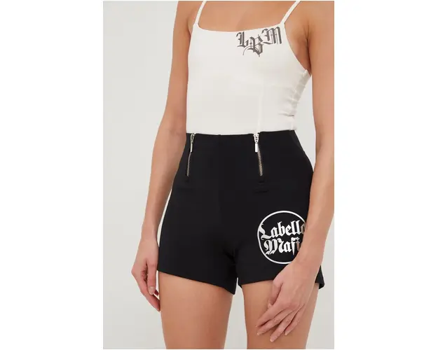 LaBellaMafia pantaloni scurti femei, culoarea negru, cu imprimeu, high waist