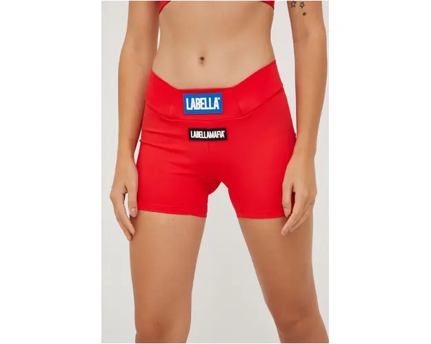 LaBellaMafia pantaloni scurti de antrenament Go On femei, culoarea rosu, cu imprimeu, medium waist
